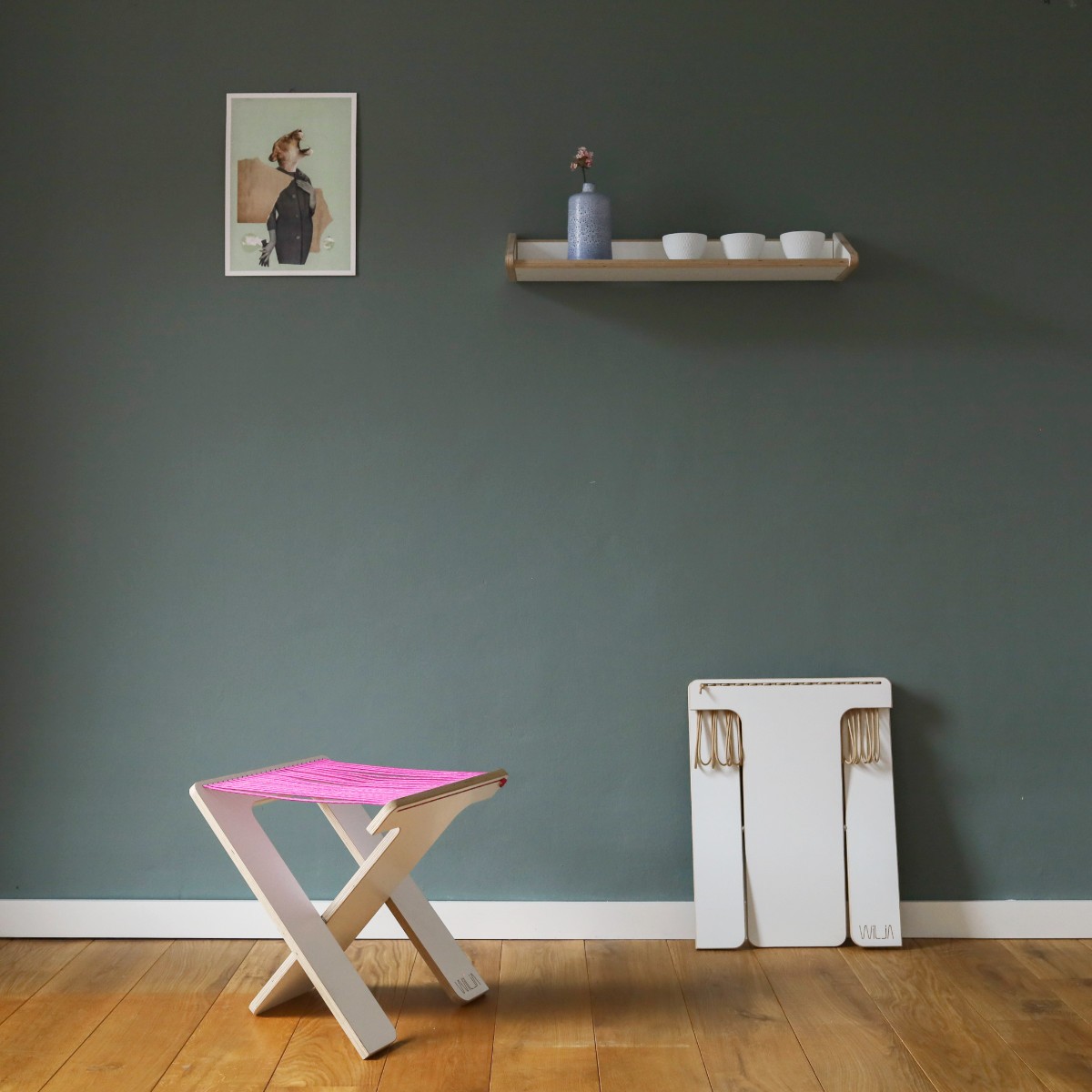 WILJA Klapphocker KARL faltbar aus Holz & Seil in pink