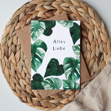 Paperlandscape | Aquarell Grußkarte "Alles Liebe Monstera" | botanische Illustration | Tropische Pflanzen Karte