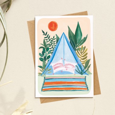 Paperlandscape | Aquarell Grußkarte "Zelten" | A6 Faltkarte | Reisen in der Natur | Camping