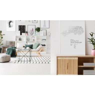 Karte BERLIN Steglitz Zehlendorf als Print im skandinavischen Stil von Skanemarie +++ Geschenkidee zu Weihnachten