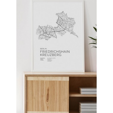 Karte BERLIN Friedrichshain Kreuzberg als Print im skandinavischen Stil von Skanemarie