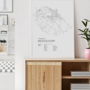 Hamburg Bergedorf Karte als hochwertiger Print - Posterdruck im skandinavischen Stil von Skanemarie