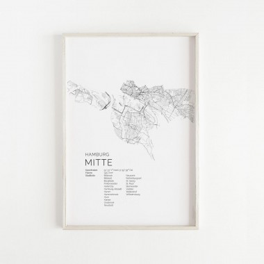 Hamburg Mitte Karte als hochwertiger Print - Posterdruck im skandinavischen Stil von Skanemarie
