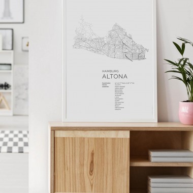 Hamburg Altona Karte als hochwertiger Print - Posterdruck im skandinavischen Stil von Skanemarie