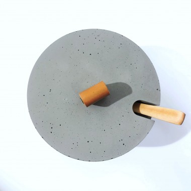 Beton-Zuckertopf mit Holzlöffel – Ledergriff Cognac