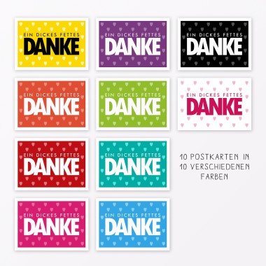 TYPOP 10-teiliges Set Postkarte „Dickes fettes Danke“ mit Herz DIN A6