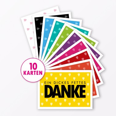 TYPOP 10-teiliges Set Postkarte „Dickes fettes Danke“ mit Herz DIN A6