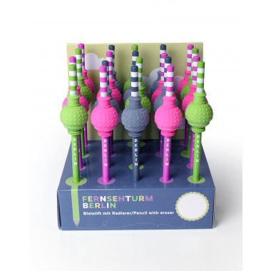 3er Set oder 20er Display "Berlin Bleistifte" von Neue Freunde. Bleistift Berliner Fernsehturm Radierer HB Souvenir Andenken Alex Alexanderplatz