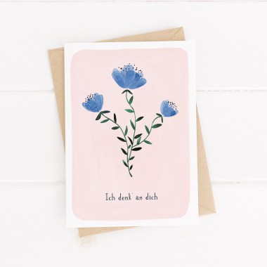 Paperlandscape | Faltkarte "Ich denk' an dich" | botanisch | Pflanzen | Aquarell Wildblume blau