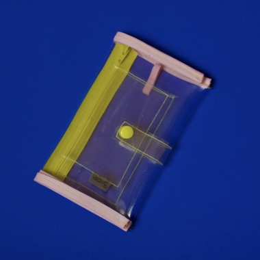 Durchsichtige Tabaktasche – auch als Geldbörse oder Necessaire nutzbar - Rosa & Gelb - Pikto3000