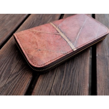 Portemonnaie/ Geldbörse aus recycelten Blättern, Nachhaltige vegan Brieftasche mit Zipper in Rot/ Braun - Vegan & umweltfreundlich