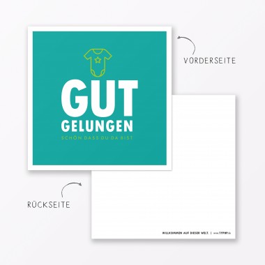 TYPOP 2-teiliges Set Babykarte "Gut gelungen" Türkis + Pink quadratisch inkl. Umschläge