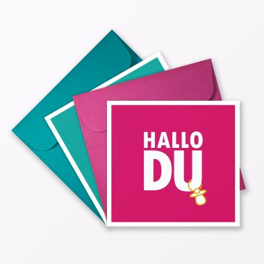 TYPOP 2-teiliges Set Babykarte "Hallo Du" Türkis + Pink quadratisch inkl. Umschläge