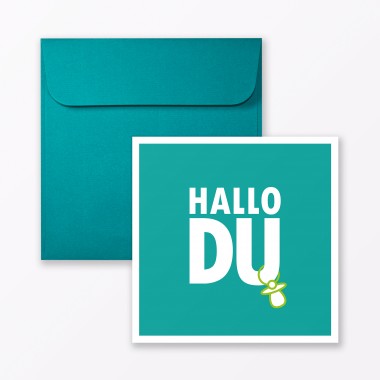 TYPOP 2-teiliges Set Babykarte "Hallo Du" Türkis + Pink quadratisch inkl. Umschläge