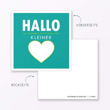 TYPOP 2-teiliges Set Babykarte "Willkommen auf dieser Welt" Türkis + Pink quadratisch inkl. Umschläge