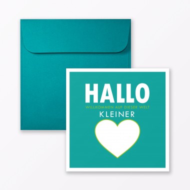 TYPOP 2-teiliges Set Babykarte "Willkommen auf dieser Welt" Türkis + Pink quadratisch inkl. Umschläge