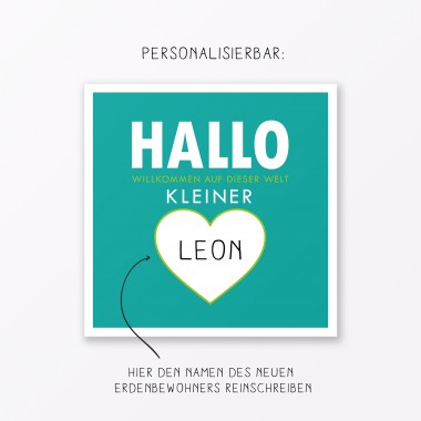 TYPOP 2-teiliges Set Babykarte "Willkommen auf dieser Welt" Türkis + Pink quadratisch inkl. Umschläge
