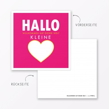 TYPOP 2-teiliges Set Babykarte "Willkommen auf dieser Welt" Türkis + Pink quadratisch inkl. Umschläge