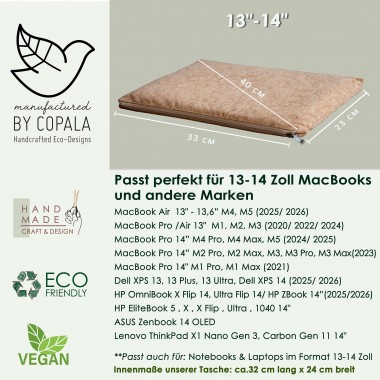 Laptop-Hülle 13 "- 14 " Zoll aus Kork, Klassisch - Natur, Vegan, nachhaltige Laptop Tasche BY COPALA