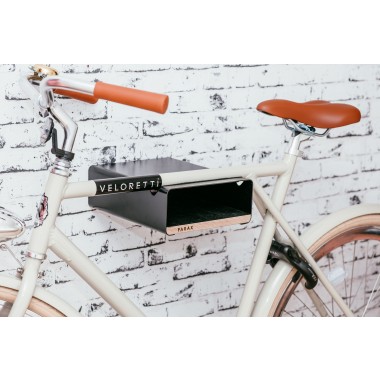 Design Fahrrad-Wandhalterung | PARAX® S-RACK | Schwarz mit Walnuss Holz | für Rennrad Hardtail & Cityrad 