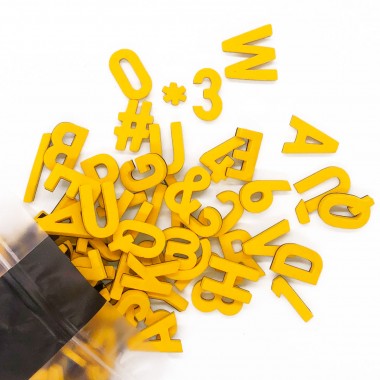 Set mit 200 Magnetbuchstaben, Zahlen & Sonderzeichen. GAGA GELB!
