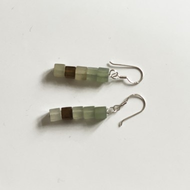 na.hili OHRRINGE "green CUBES" Naturstein grüntöne *komplett 925 Silber* 