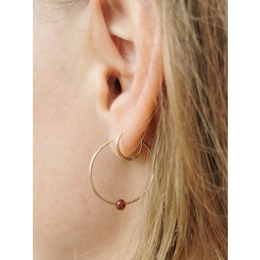feine Creolen mit rotem Granat - in Sterling Silber und (Rosé) Gold Filled - KIZZU Schmuck