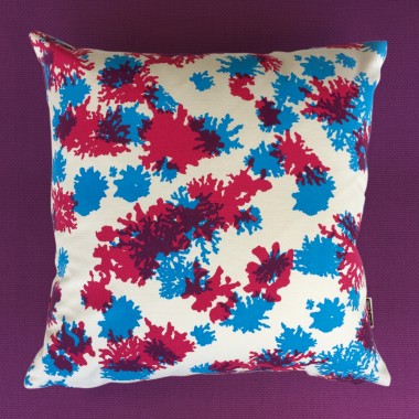 Print now - Riot later ● Kissen Koralle cyan/magenta, Stoffsiebdruck