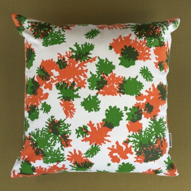 Print now - Riot later ● Kissen Koralle grün/orange, Stoffsiebdruck