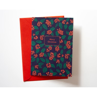 Weihnachtskarte »Merry Christmas« mit Stechpalmen-Muster // Papaya paper products