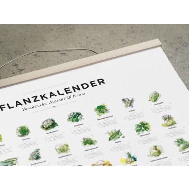 A2 Pflanzkalender und Aussaatkalender für den Garten, Aussaatzeiten für 64 verschiedene Gemüsesorten als Poster in Farbe mit und ohne Rahmen