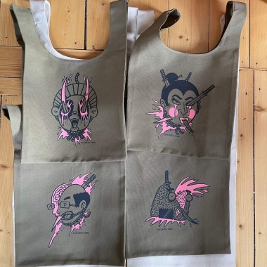Einkaufstasche mit Namakubi Tattoo-Motiv - Tanukubi - Tote Bag aus 16 Oz Canvas Cotton