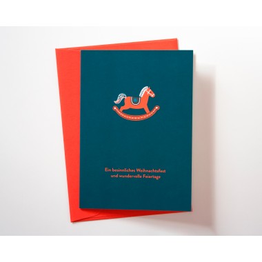 Süße Weihnachtskarte mit Schaukelpferd // Papaya paper products