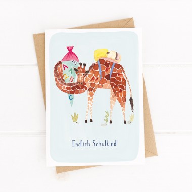Paperlandscape | Faltkarte | Endlich Schulkind | Giraffe | Einschulungskarte