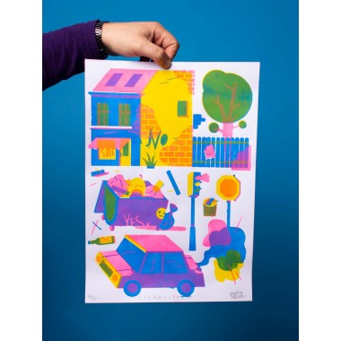 Martin Krusche - Stencildruck »Stadtleben« DINA3 (29,7x42cm)