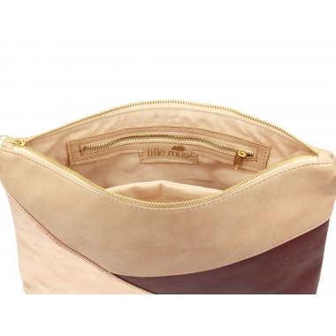 lille mus vegane Geo-Umhängetasche GESINA - Beige/Roségold/Bordeaux aus Kunstleder mit Umhängeriemen