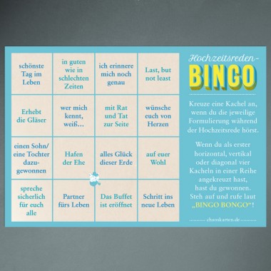 Chaoskarten Hochzeitsreden-Bingo + Platzkarten