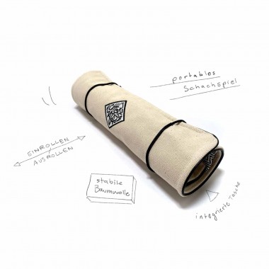 Chezz Matazz - portables Schachspiel aus festem Baumwoll Canvas zum Einrollen und Mitnehmen mit integrierter Tasche 