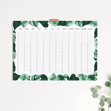 Paperlandscape | Zeitloser Wandkalender A3 "Geburtstagskalender Monstera" | Posterkalender | hochwertiger Aquarell Kalender | zeitlos und immerwährend