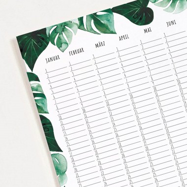 Paperlandscape | Zeitloser Wandkalender A3 "Geburtstagskalender Monstera" | Posterkalender | hochwertiger Aquarell Kalender | zeitlos und immerwährend