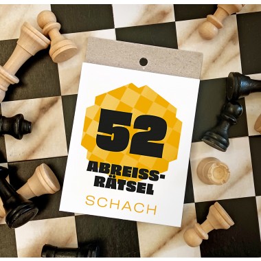 Kleiner Rätselblock mit 52 Schach-Aufgaben – Matt in 2–3 Zügen
