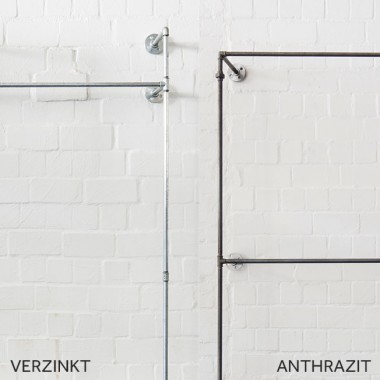 Offener Kleiderschrank im Industriedesign in Wunschgröße - Ankleidesystem mit Kleiderstange + Regal aus Wasserrohr