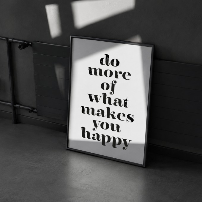 Handgefertigter Linoldruck  »Do more of what makes you happy«, (DIN A4), Limited Edition