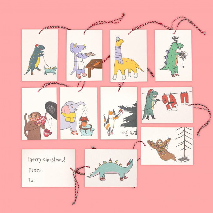 The Naughty District - »Geschenkanhänger mit Dinos und Tieren für Weihnachtsgeschenke«