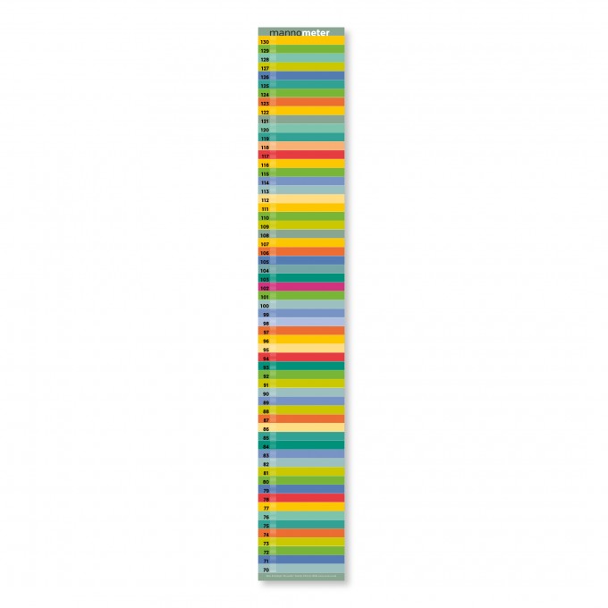 Minimalistische Design-Messlatte „mannometer“ | 70 bis 190 cm | Variante „multicolor“ | beidseitig bedruckt | 100% Recyclingpapier | Wi-La-No